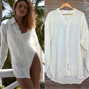 Monday Swimwear Monaco Linen Shirt Ivory Beachy Oversized Clean Girl Womens S
